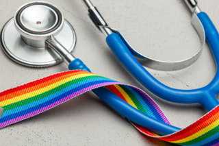 LGBTQ ribbon and stethoscope
