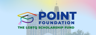 Point Foundation logo with Yale Sterling Library in background and rainbow gradient.